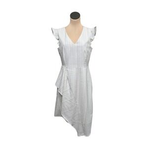 Antonio Melani Dress Womens 10 White Striped Linen Blend Flutter Sleeve Summer‎